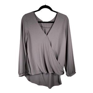 Lush Gray Faux Wrap Hi-Low Blouse